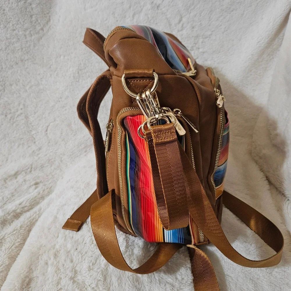 Mexistuff Brown Serape Stripe Convertible Diaper Bag Backpack Crossbody Set
